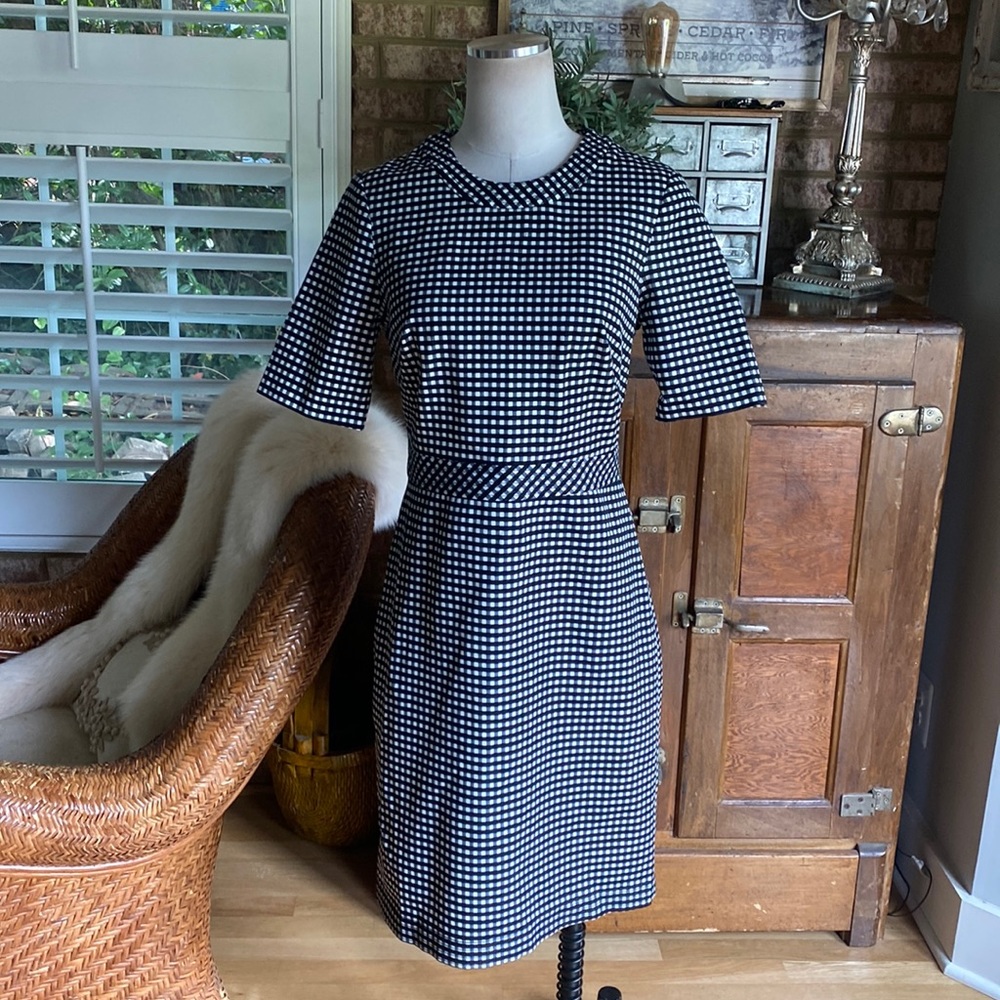 BANANA REPUBLIC BLACK WHITE CHECKERED SHORT SLEEVE DRESS 8 NEW NO TAGS